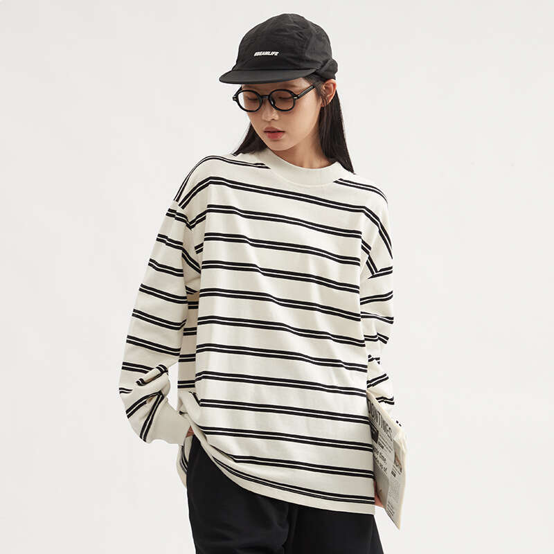 Best-seller Heyhenry hommes américain rayé T-Shirt femmes à manches longues début automne polyvalent pull ample Couple haut Ddmylion