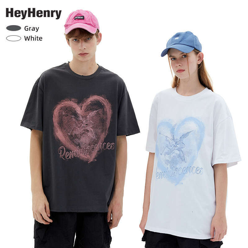 Best-seller Heyhenry américain en forme de coeur imprimé col rond à manches courtes T-Shirt à la mode marque Niche Couple tenue été Ins Style hau