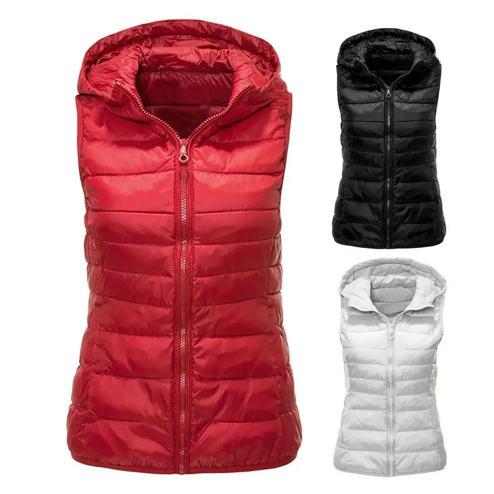 women Waistcoat Women Vest Autumn Winter Sleeveless Waistcoat Warm Lightweight Hooded Padded Ladies Jacket Cold-poof Outwear 241008