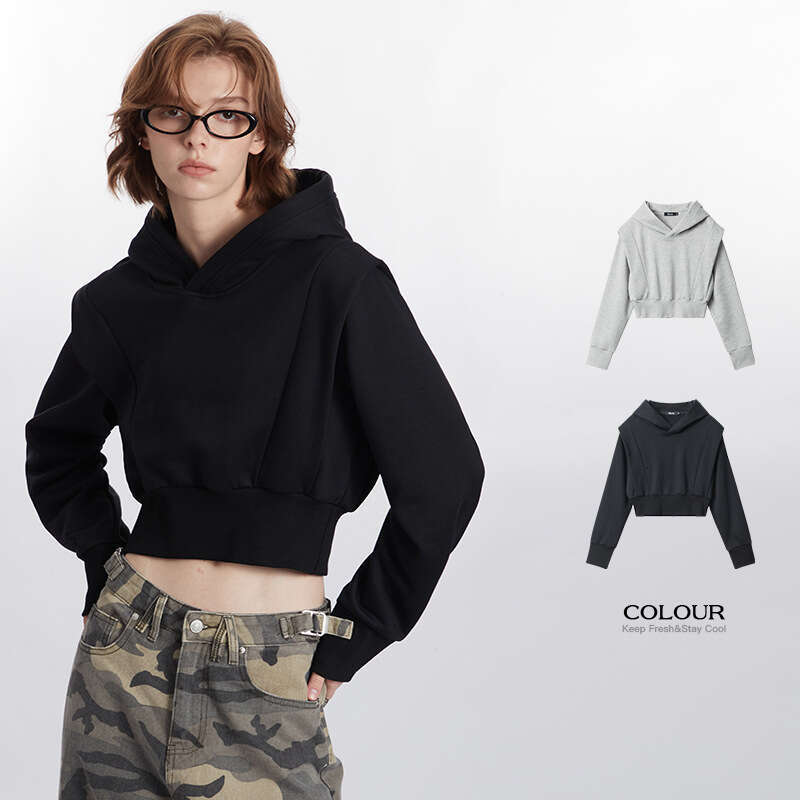 Best-seller Heyhenry automne marque américaine à la mode court femmes exposé ombilical couleur unie haut à capuche Ddmylion