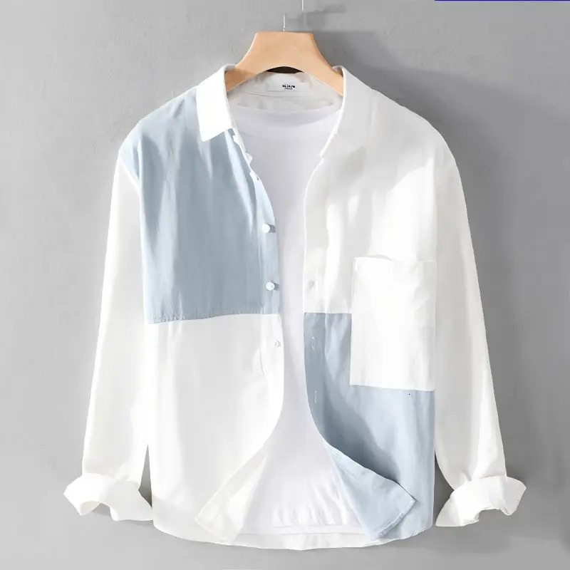 Elegant and fashionable Harajuku ultra-thin fit fully matched shirt square collar button pocket long sleeved jacket fully matched casual Ropa Hom