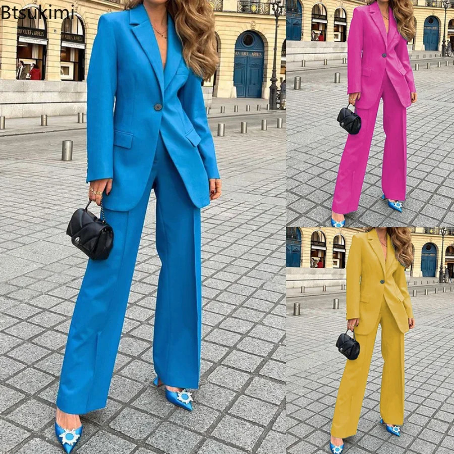 2024 Womens 2PCS Formal Dress Elegant Solid Long Sleeve Blazer Suits and Pants Business Office Two Piece Set Female Sets 241007 d9