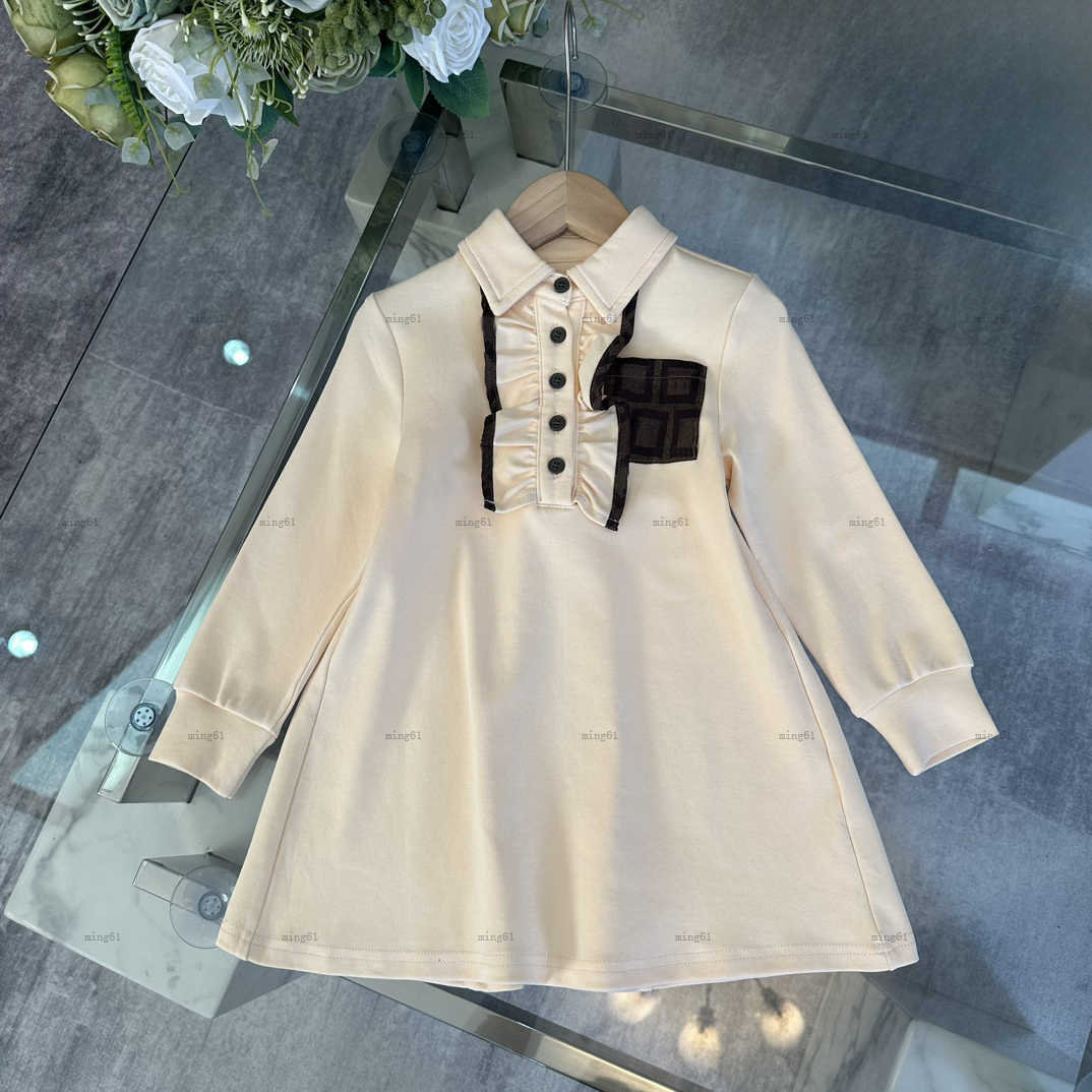 Brand girls dress Pocket decoration kids skirt Long sleeved collar dresses logo printing dresss High quality shirt skirt Baby Clothes-image-1025205615