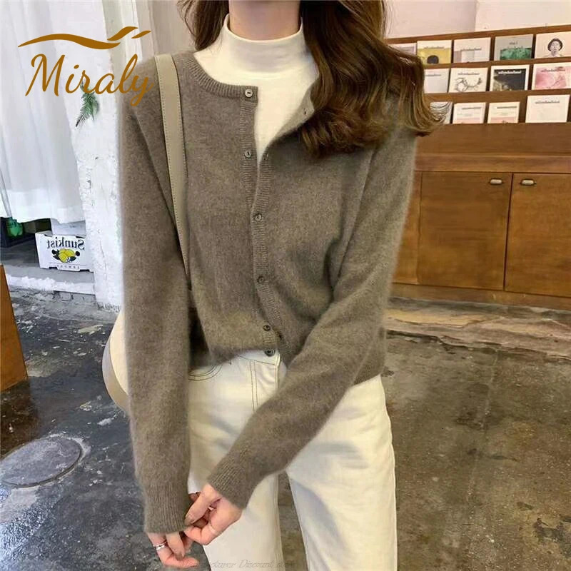 Winter Warm Cashmere Sweater Womens Single Chest Long Sleeve Retro Casual Jumper Knitted Top 240930