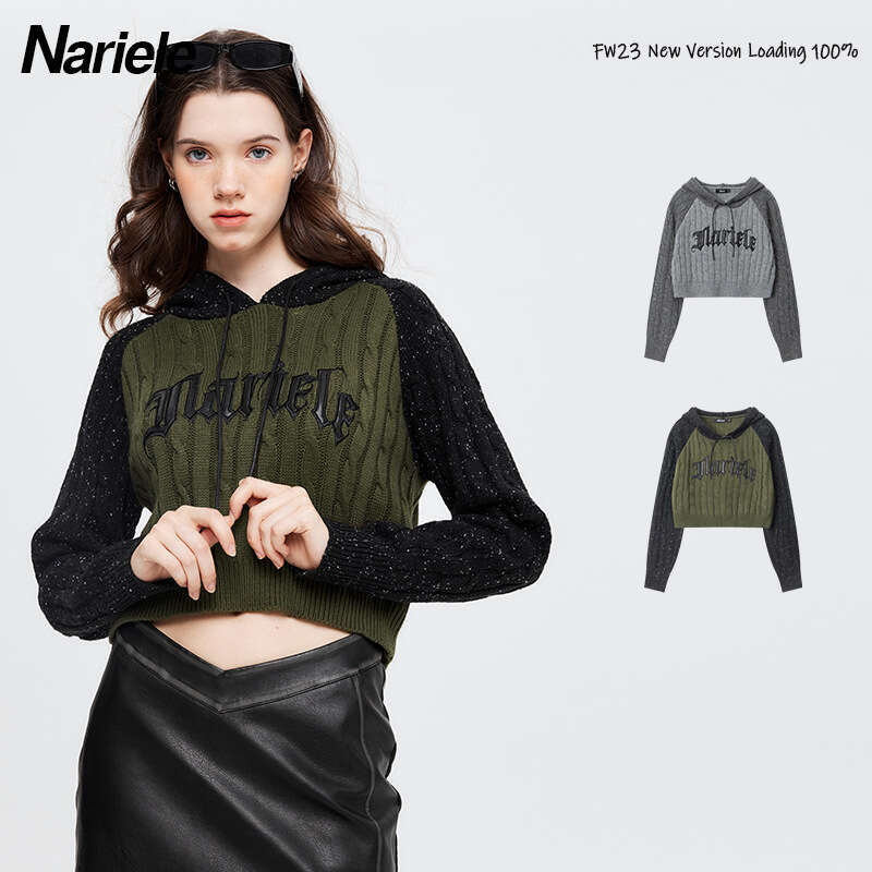 Best-seller Heyhenry américain couleur bloqué à capuche fille chaude automne nouveau pull Style paresseux manches Raglan pull court pour les femm