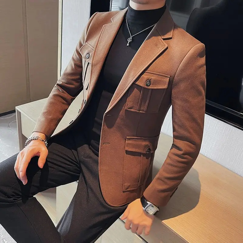 Tweed Mens Suit Jackets Single Breasted Male Blazer Gray Fashion 2024 Menswear Coat Korean Style Clothes Casual 241008