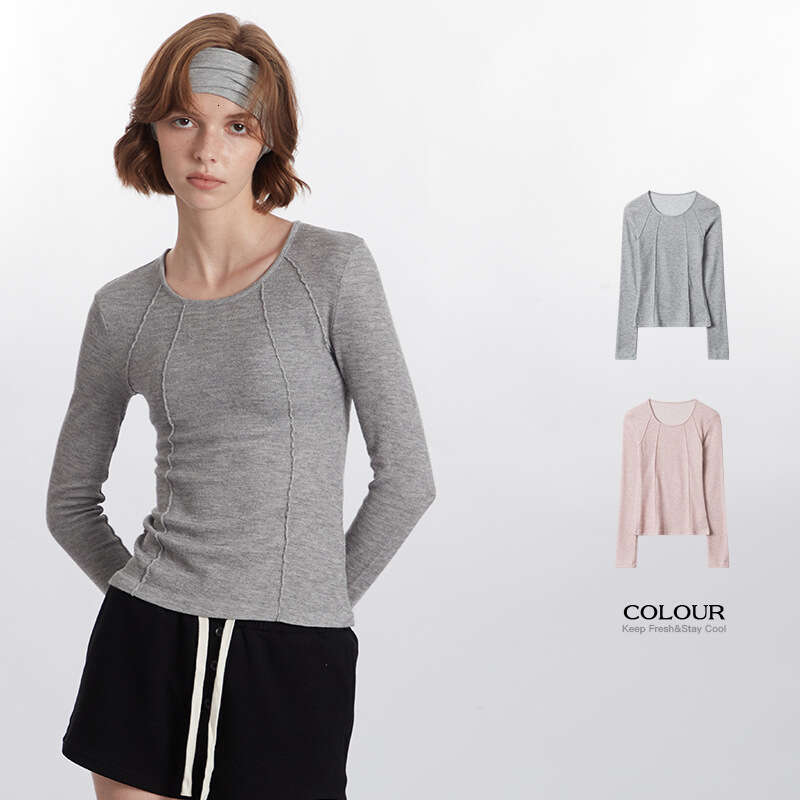 Best-seller Heyhenry Design minimaliste lettre broderie coupe ajustée T-Shirt à manches longues col rond femme haut polyvalent Ddmylion