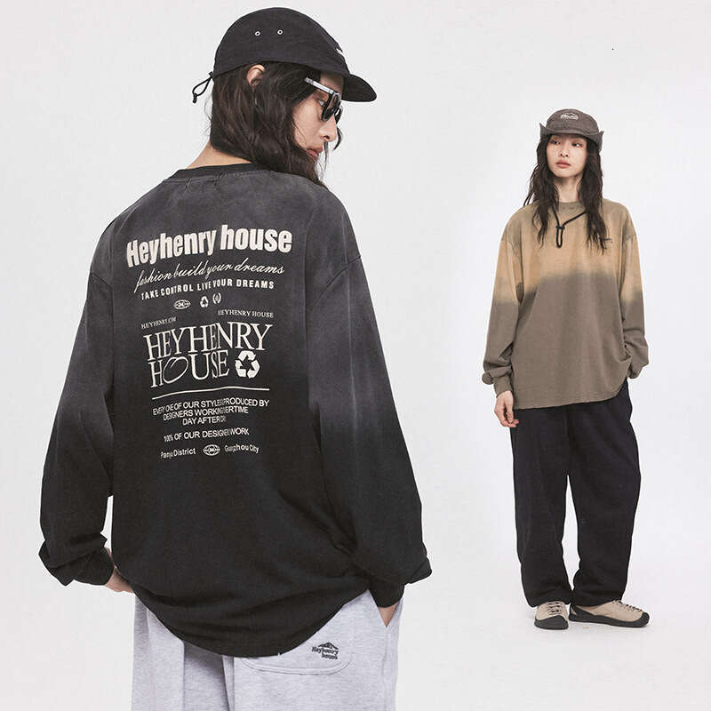 Bestseller Heyhenry Men's American Letter Printed Round Neck Loose Top For Couples, Casual Long Sleeved Women's Spring And Autumn Fashi