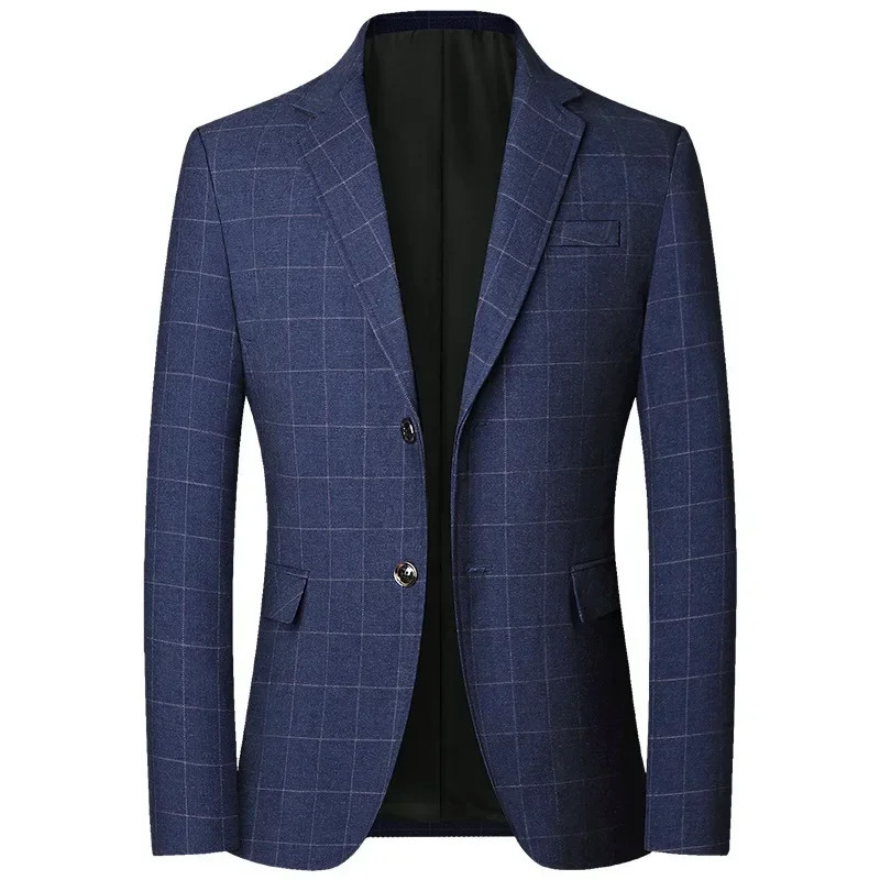 autumn mens blue checkered jacket formal wear set Coats business jacket mens ultra-thin casual jacket size 4XL 241010