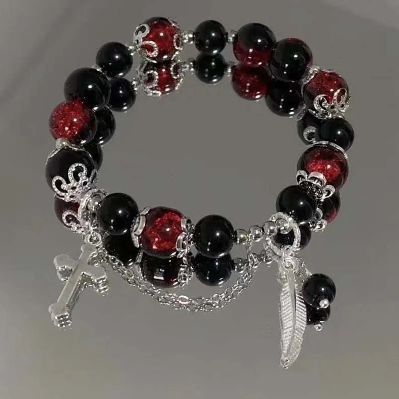 Bracelet de croix en cristal rouge de style chinois Bracelet Bracelet Bracelet Bracelet de la chaîne de perles élastiques Gift 241011