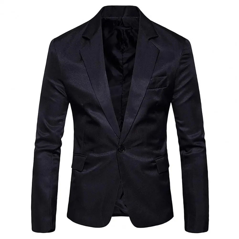 Mens solid color single button ultra-thin jacket suitable for revolving door collar pocket set autumn and winter sexy single button set jacket 24