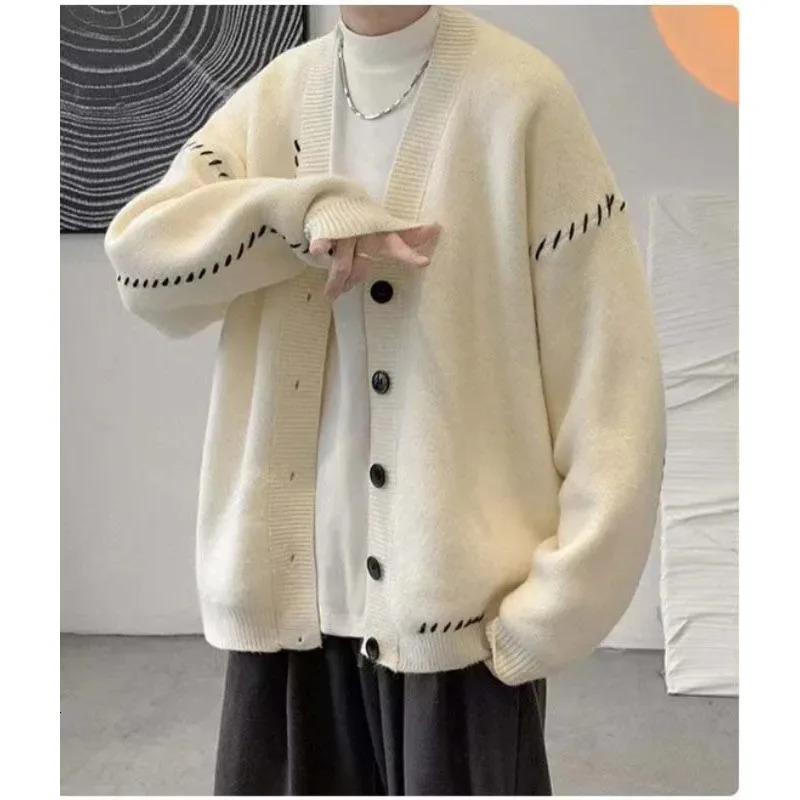 Autumn Vneck Cardigan Sweater Men Women Streetwear Loose Lazy Style Korean Vintage Knitwear Jacket Fashion Mens 240930Z