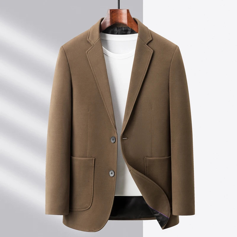 High quality mens autumn and winter handsome solid color long sleeved warm casual business casual suit 241010