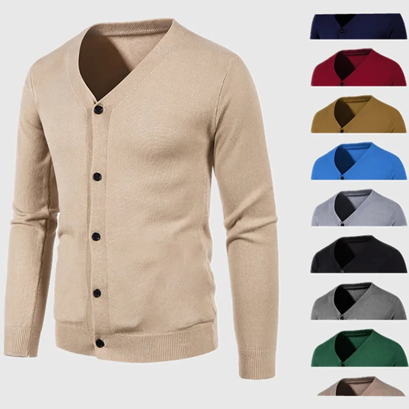 Mens Fashion Cardigan Buttons Casual Long Sleeve Knit Sweater Solid Color Pockets Warm Ropa De Hombre Coats Tops Jackets 240930Z