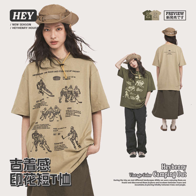 Best-seller Heyhenry hommes américain col rond à manches courtes haute rue étiquette de mode surdimensionné été ample Couple T-Shirt haut Ddmylio