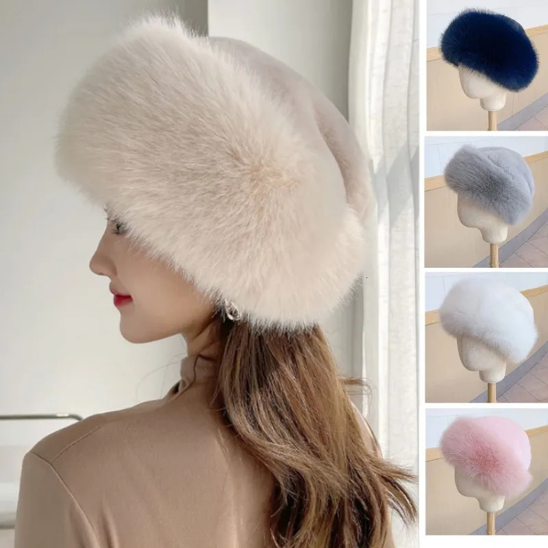 Fashionable winter warm thick hat womens faux fur windproof hat womens Russian hat womens long furry solid color dome hat 241011