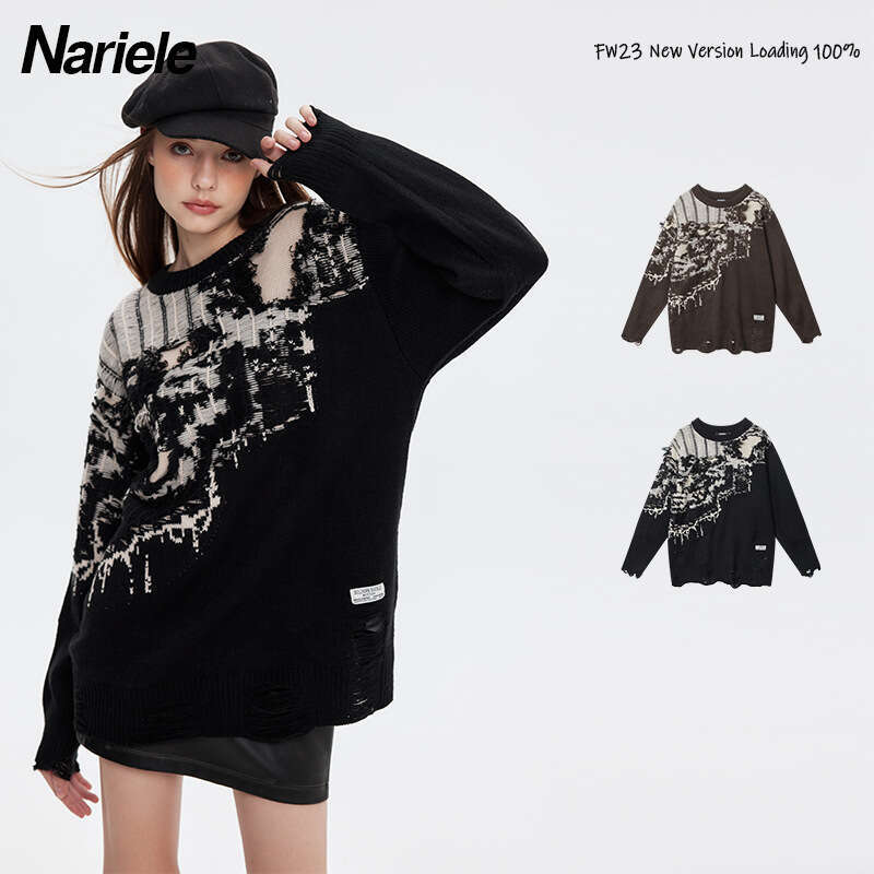 Bestseller Heyhenry American Contrasting Color Oversized Couple Round Neck Knitted Sweater Loose Trendy Brand Ddmylion