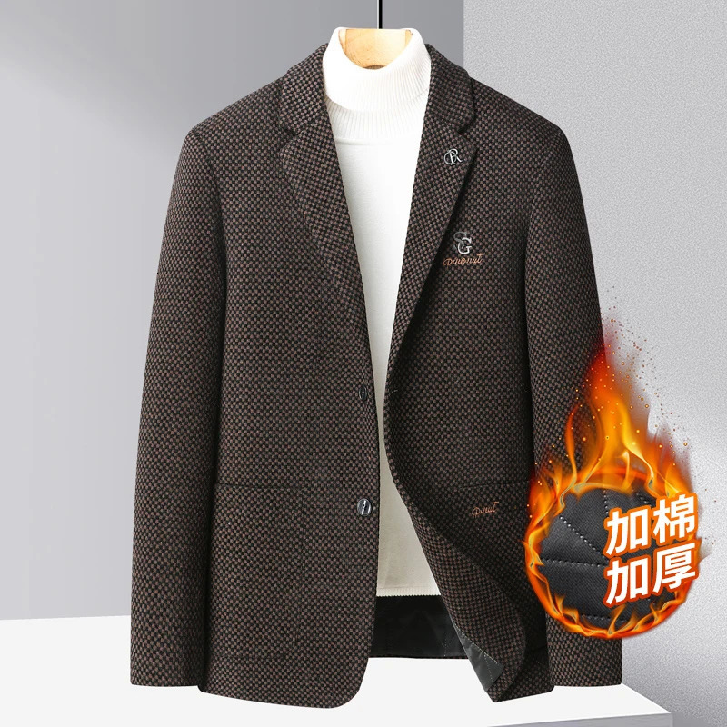 fashion trend leisure casual business autumn and winter with cotton suits mens business casual Thousand Bird plaid suit jacket 241010
