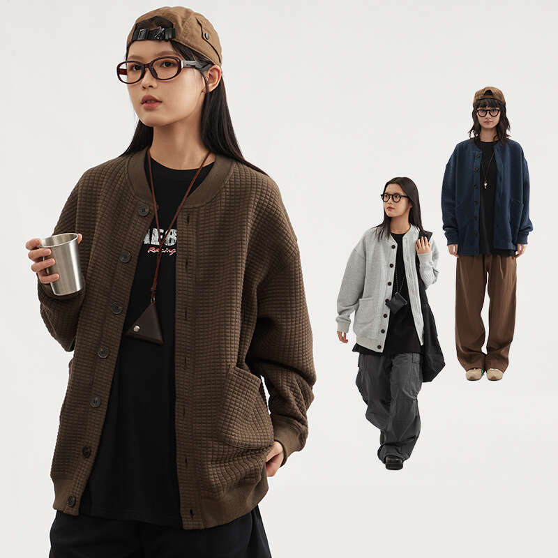 Best-seller Heyhenry hommes marque de mode américaine gaufré Cardigan veste Design, ample et décontracté polyvalent Couple sweat à capuche Ddmyli