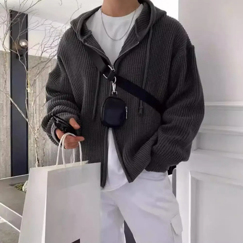 Striped Cardigan Stylish Mens Hooded Sweater Coat with Drawstring Clre Retro Knitted n Fall Winter Fashion for Men 240930Z