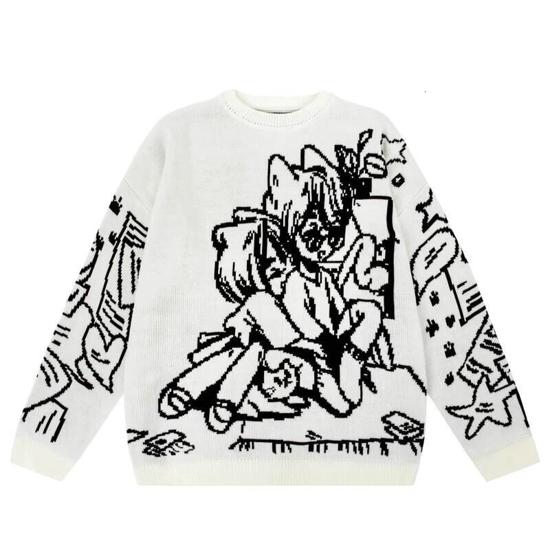 Hip hop rap pullover retrò maglione maglione cartoon fumetti fumetti gotici punk punk vintage sciolte jumper knitwear women top 241007z