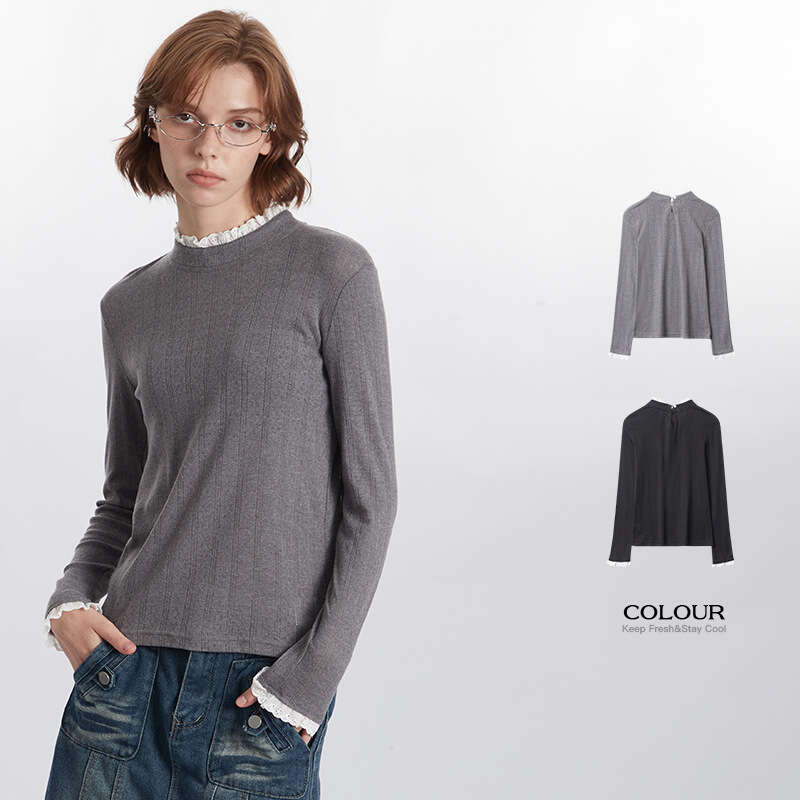 Best-seller Heyhenry automne nœud dentelle conception à manches longues T-Shirt femmes Ins ample à la mode marque polyvalent haut Ddmylion
