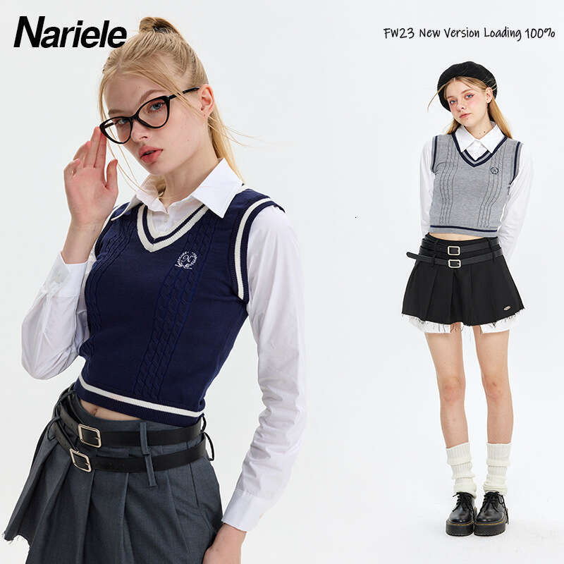 Best-seller Heyhenry Academy Style vacances deux Version coréenne coupe ajustée JK automne et hiver chemise à manches longues gilet tricoté haut