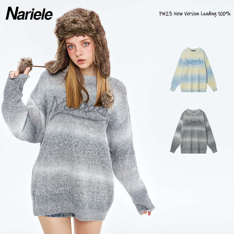 Bestseller Heyhenry Gradient Small Fresh Round Neck Autumn Winter Knitted Sweater Men's Couple Outfit Korean Version Loose And Lazy Style Dd