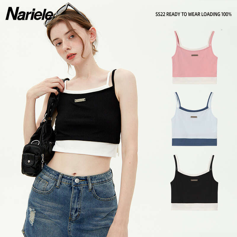 Bestseller Heyhenry Spliced Contrasting Color Design Double Tank Top Girls, Fake Two Piece Slim Fit Sleeveless Base For Spring And Summer Ddmylio