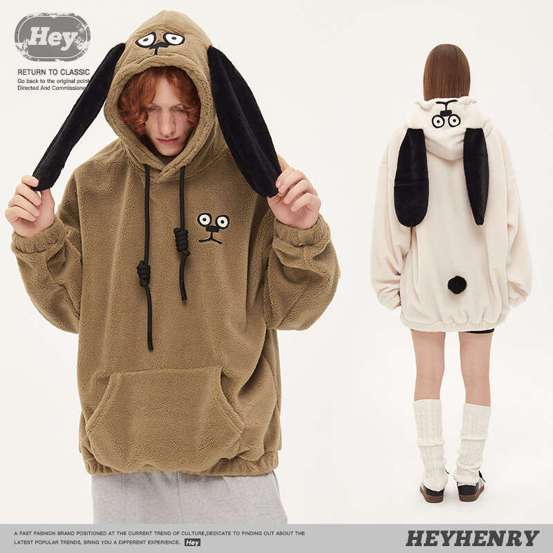 Best-seller Heyhenry automne hiver à capuche épais oreilles de chien sweat à capuche mignon doux et collant Couple tenue veste ample tendance Ddm