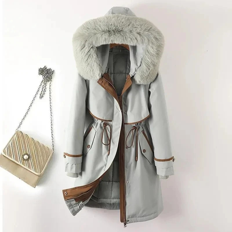 High End Winter Jacket Womens Thick Warm Quilted Long Parkas Fur Collar Hooded Cotton Padded Coat Detachable Parka Mujer 6XL 241008