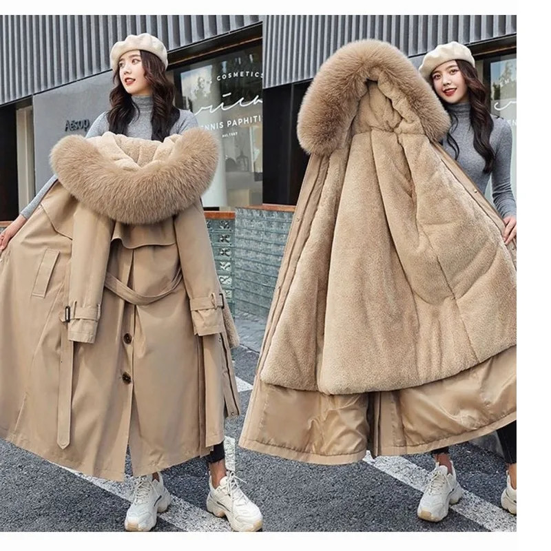 Women Winter Jacket Hooded XLong Thick Faux Fur Padded Parkas Woman Distachable Plus Size Coat kurtka puchowa damska z futrem 241008