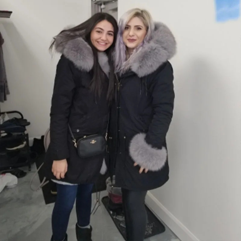 MaoMaoKong Natural Real Fur Jacket Hooded Black Waterproof Woman Winter Warm Coat Parkas Female Clothing 241008