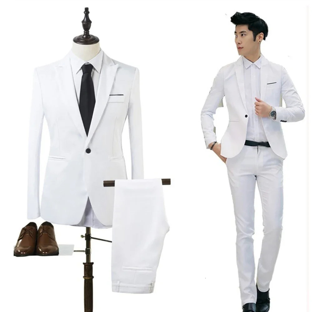 BlazerPants 2Pcsset Mens Formal Blazer Jackets Coat Pants Tuxedos Wedding Slim Business Dress Suit Clothing for Man 241008