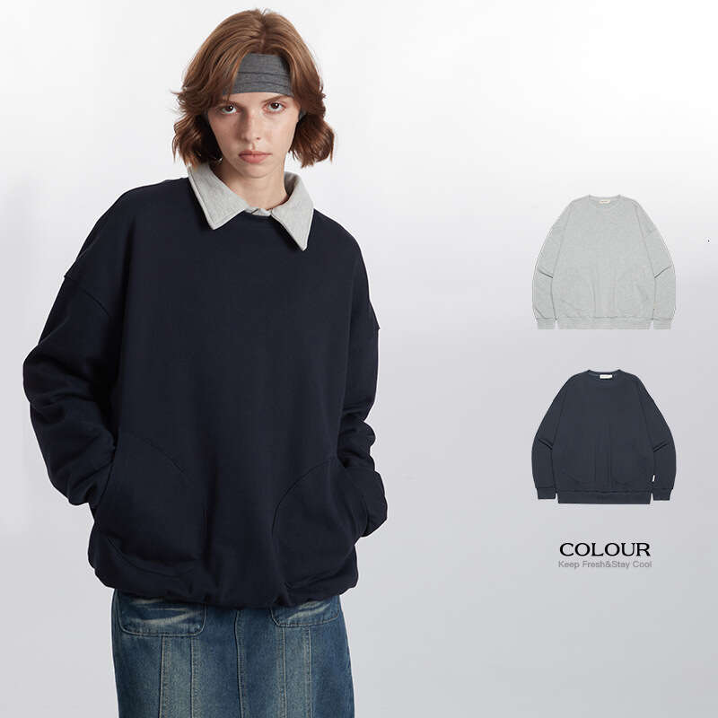 Bestseller Heyhenry Men's Round Neck Casual Loose Hoodie Women's Couple Long Sleeve Top Solid Color Ddmylion
