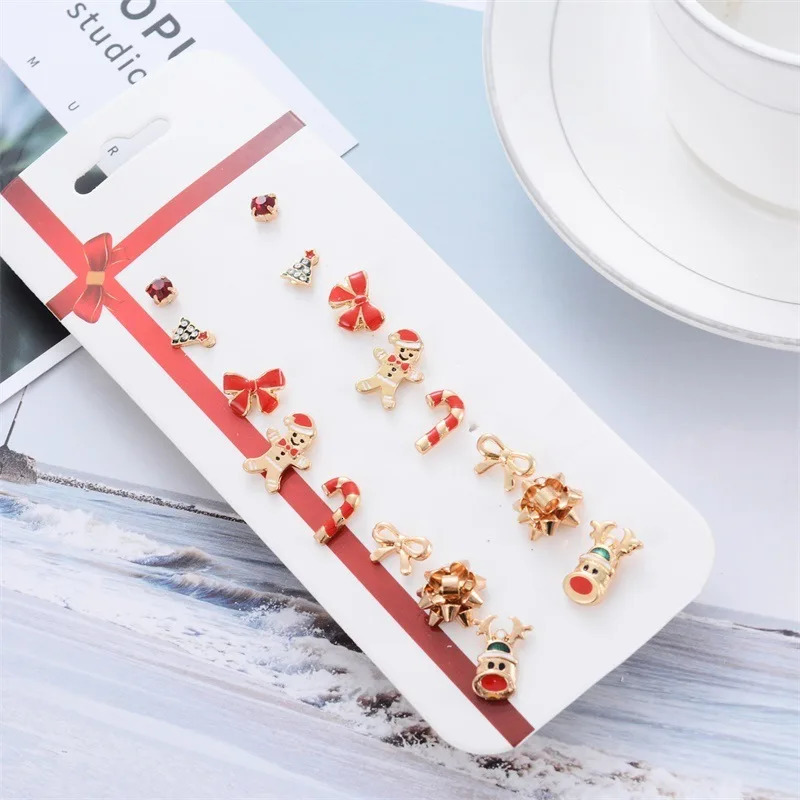 1 Ensemble de boucles d'oreilles de Noël Arbre Flakes de neige Santa Claus combinaison de Noël Bijoux de Noël Décoration Home Decor 241011
