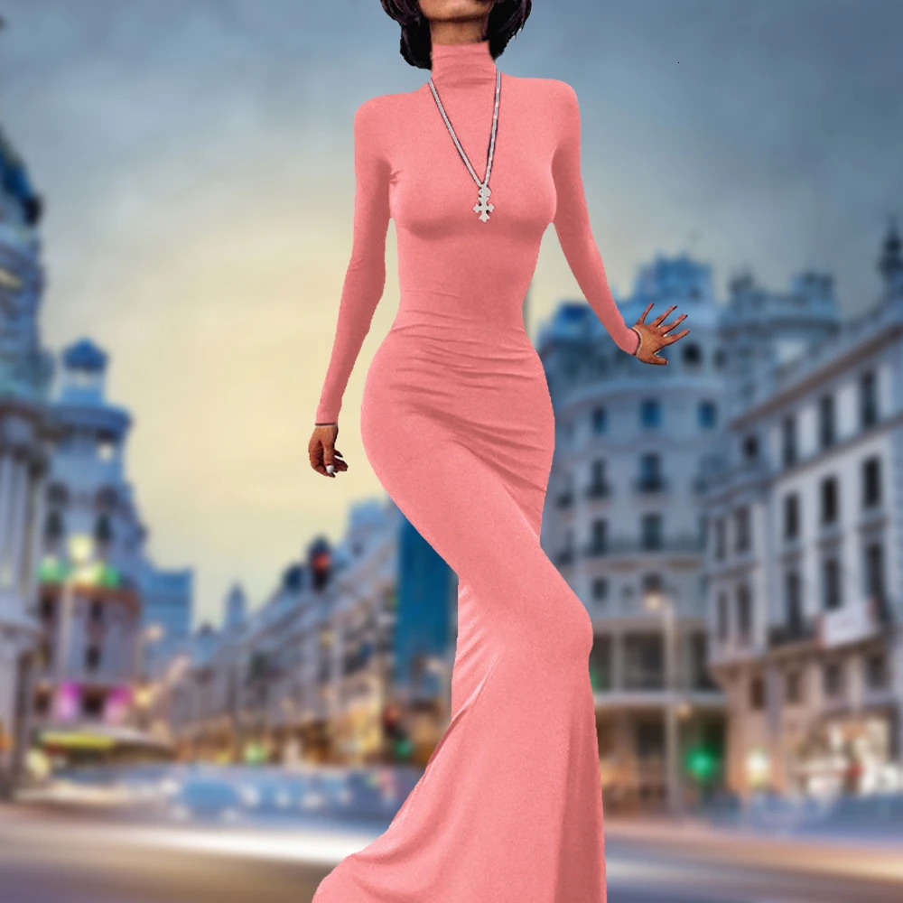 Womens autumn and winter ultra-thin Befree Maxi dress fashionable and sexy club long sleeved bohemian party elegant dress 241011