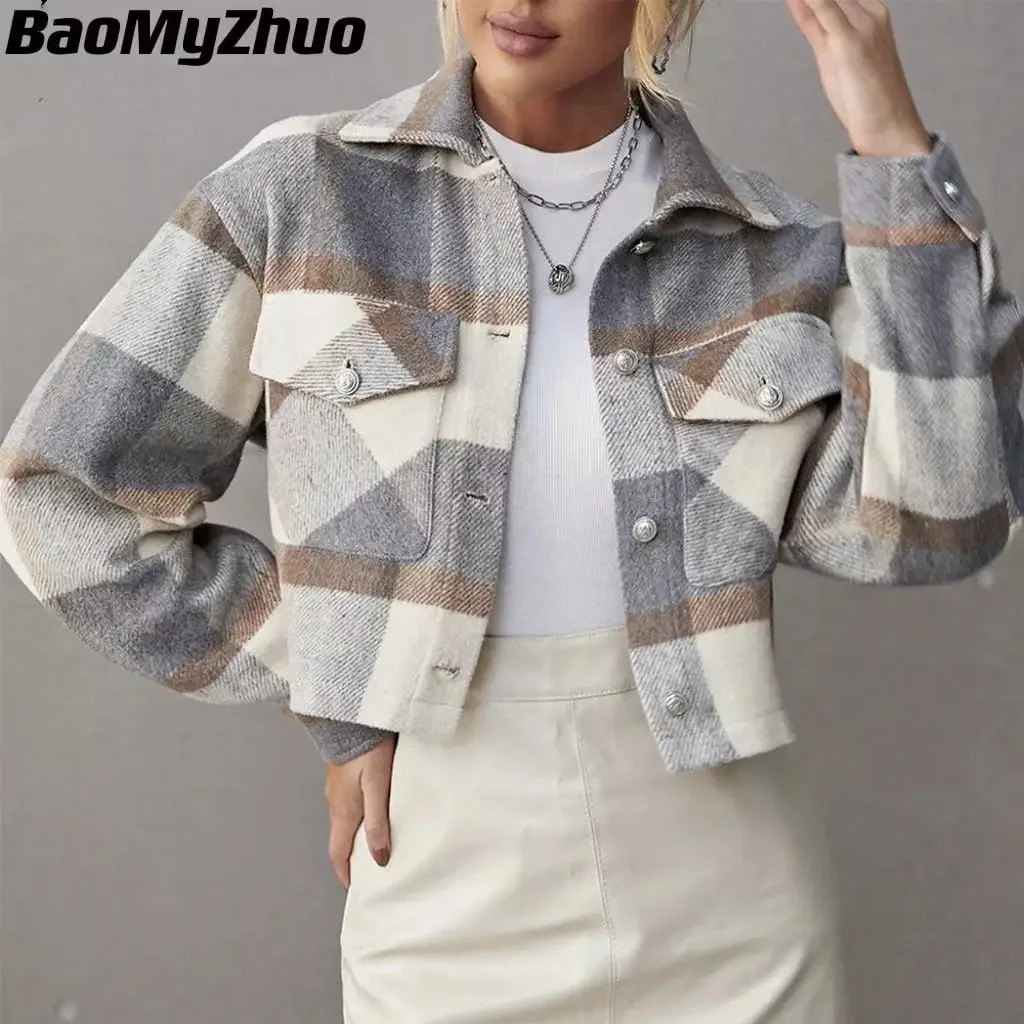 winter jacket womens collar plain weave single chest wool short coat autumn plain weave printed off shoulder crop coat 241010