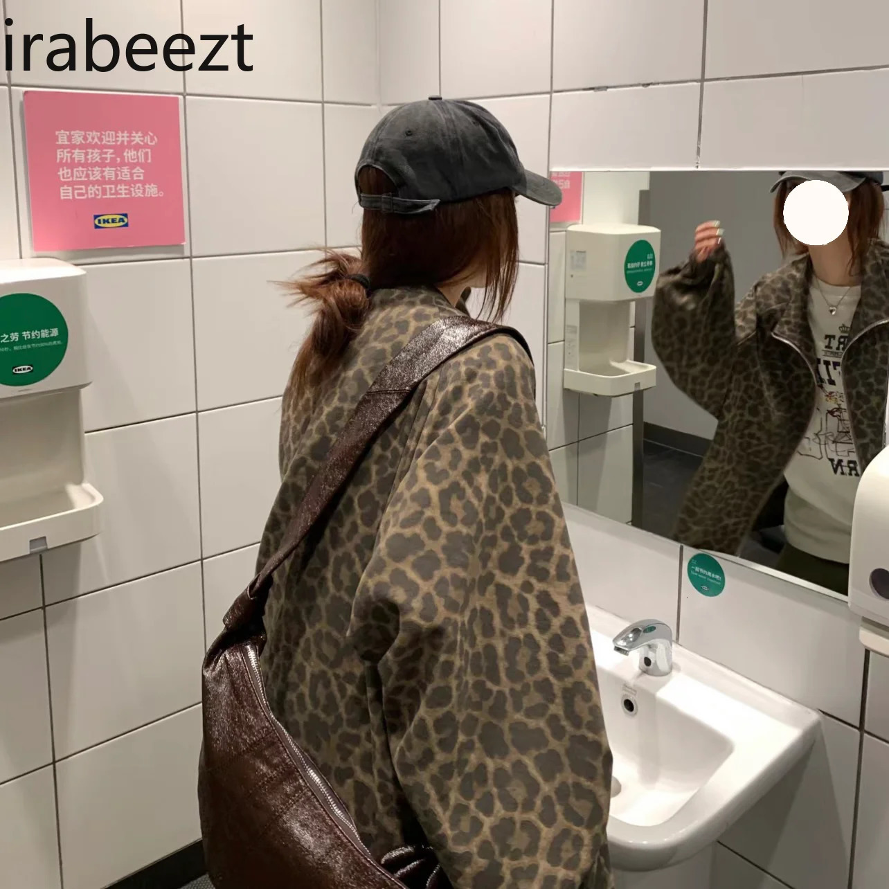 Autumn retro leopard print coat loose and personalized full zipper Cardigan Korean version top denim jacket 241010