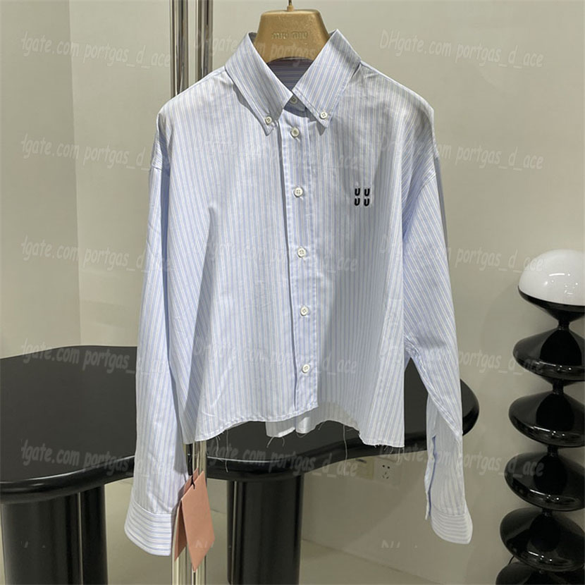 Chemises courtes dépouillées Femmes Boulanges Blouses Designer à manches longues Blue Tops Elegant Casual Letters Broidered Shirt C9