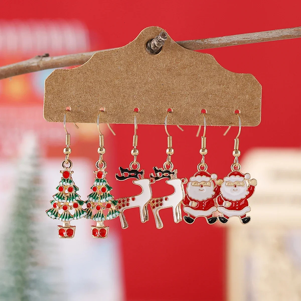 1 set of Christmas set cross line earrings selling cartoon drip oil reindeer Christmas tree earrings 241011