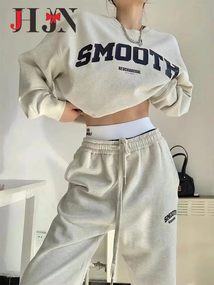 Pantalons pour femmes Set Sweat-shirt Sweet-shirt Imprimerie les pulls pantalons de taille élastique Pantalons solides Girls 2PCS SETS SHOODIE DE