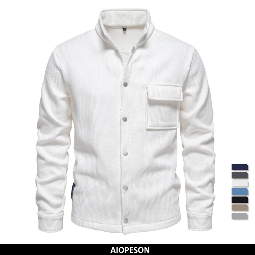 Aiopeson Mens Waffle Fleece doublée de veste chaude épaisse avec bouton de poche Collier de support de support de vestes d'hiver M manteaux pour