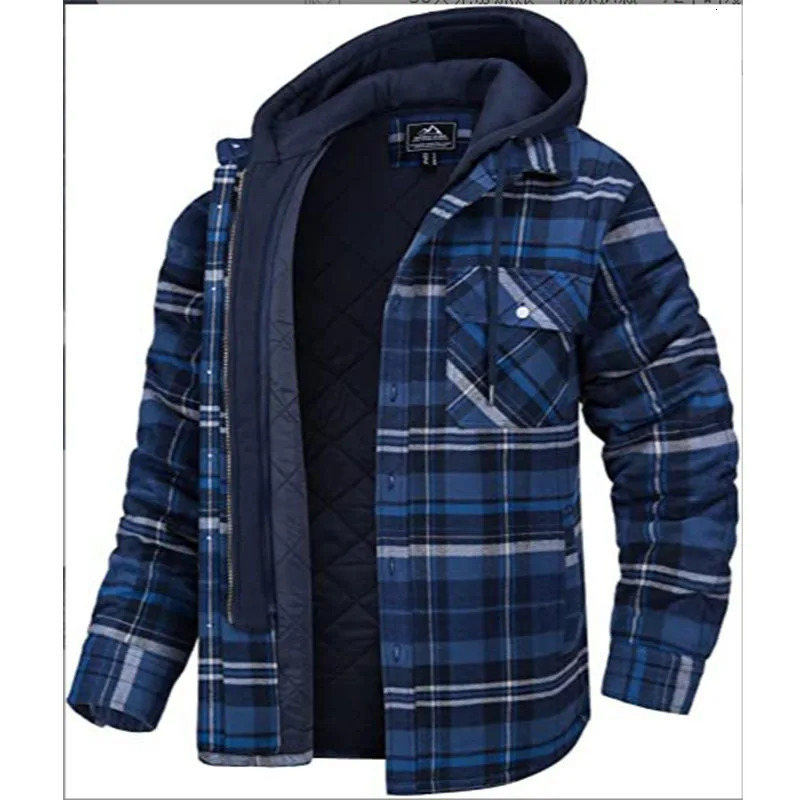 Mens winter jacket high-quality thick cotton plain weave long sleeved loose hooded jacket mens lining flannel shirt mens clothing 241008