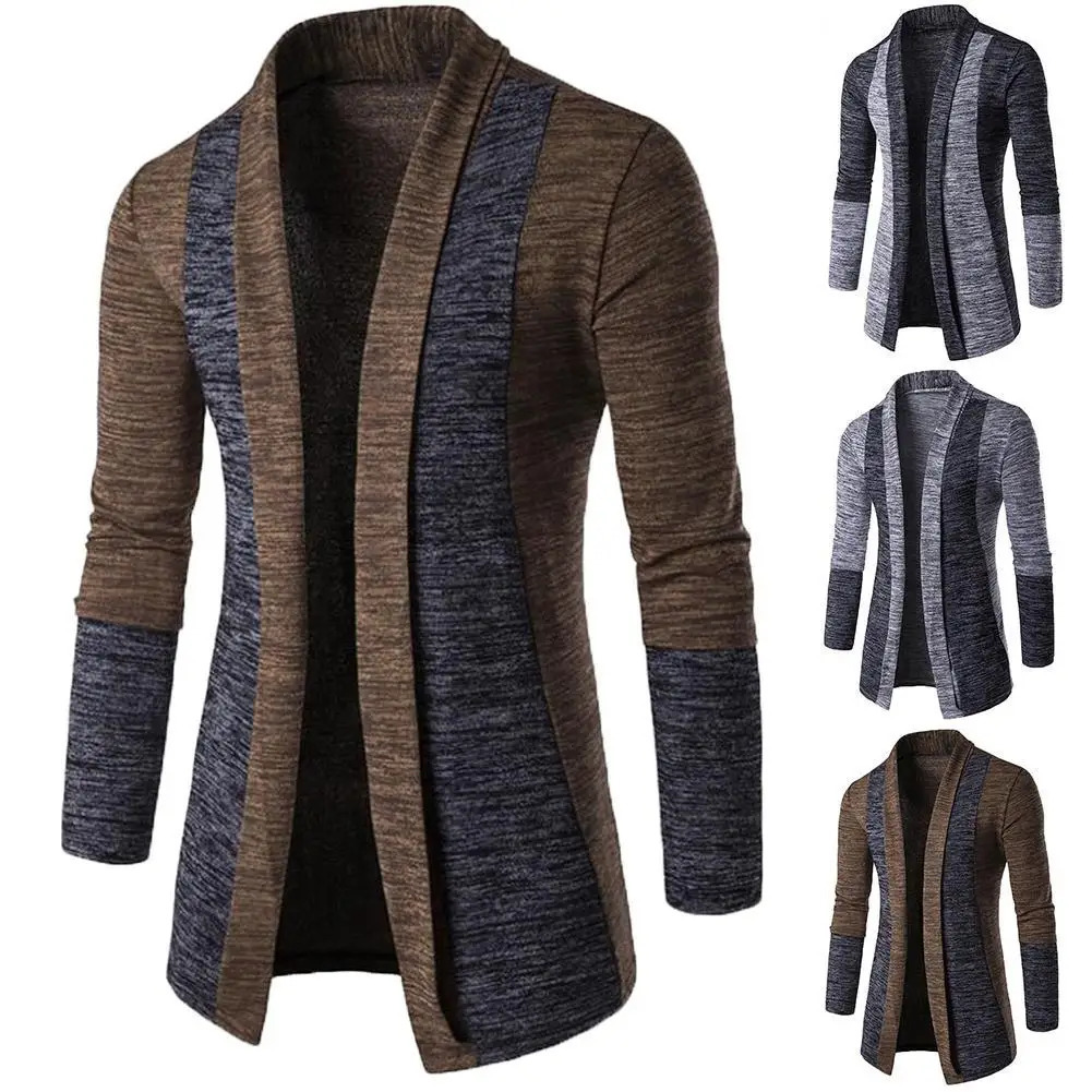 Retro Mens Sweater Cardigan Stitching Contrast Color Longsleeved Slimfit Jacket Jaqueta Masculina Inverno 240930Z