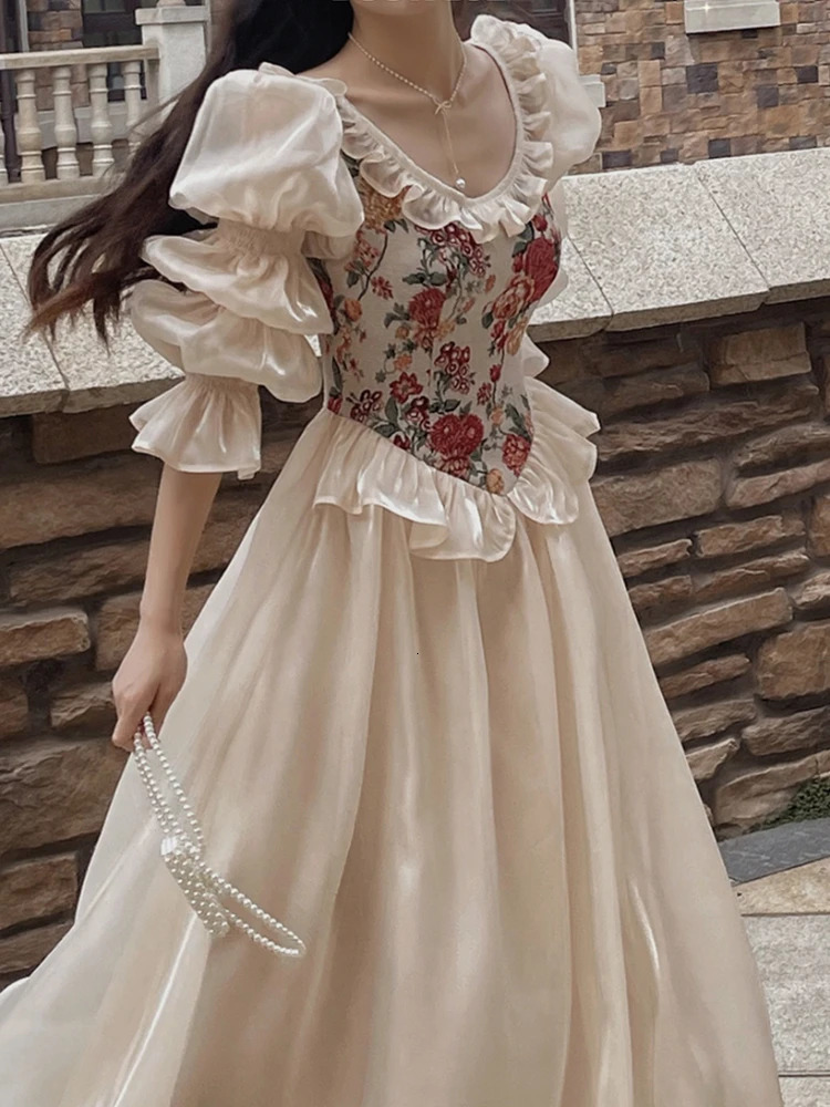 Robe de fleur imprimée élégante rétro pour femmes automne-col de soirée décontractée robe midi robe midi pour femmes