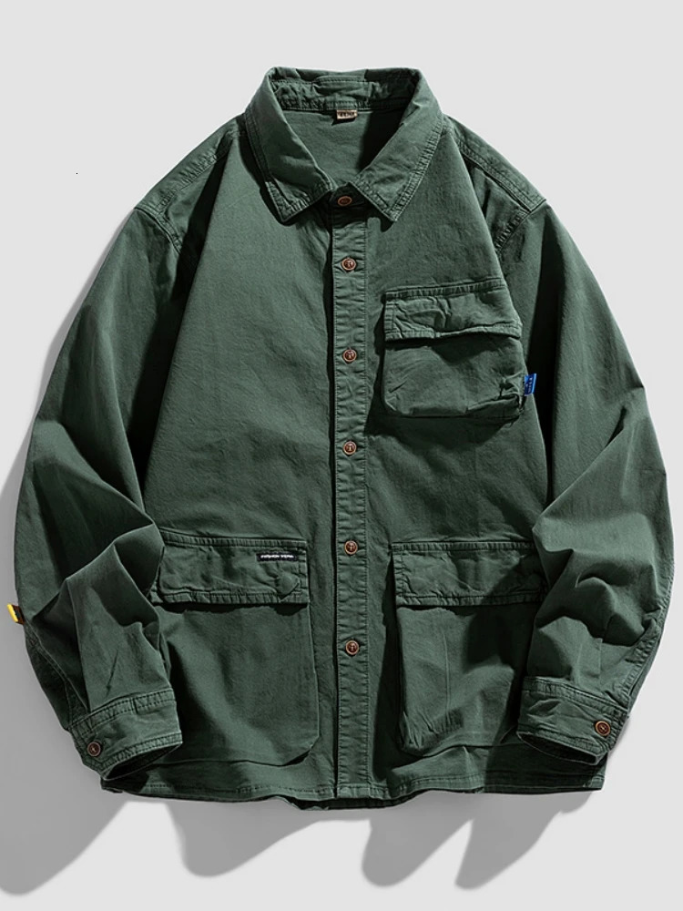 Mens shirt long sleeved solid color cotton 95% jeans large pocket mens truck driver jacket size 2xl 3xl down jacket 241010