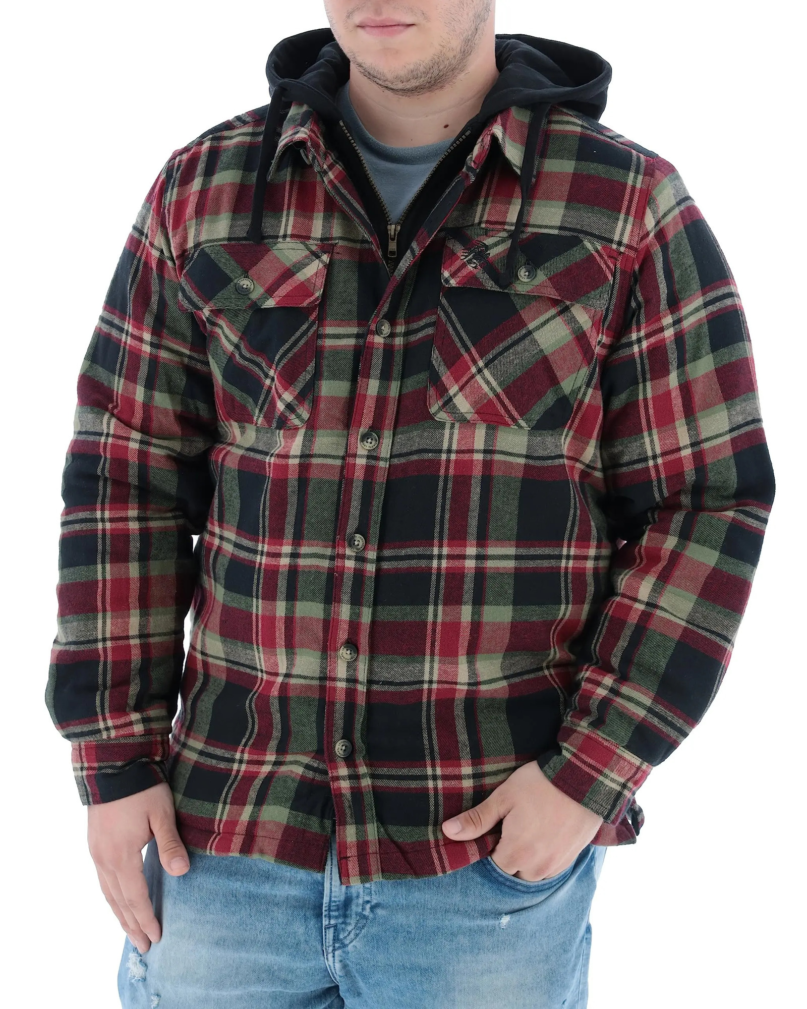 Mens flannel hooded jacket with wool lining flannel shirt with plain weave zipper hooded sweatshirt for warmth winter jacket Harajuku plain weave