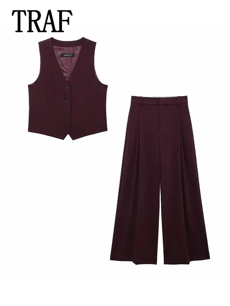 Traf 2024 Bureau pantalons droits ensembles pour femmes 2 pièces veste de mode top top costume décontracté à deux pièces tenue 241011