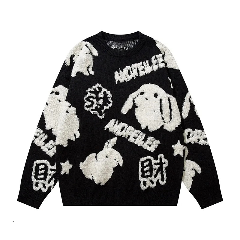 Cute Knitted Rabbit Wealth Chenille Embroidery Sweater Womens Casual Warm Crew Neck Pullover For Men Fall Winter 241007Z